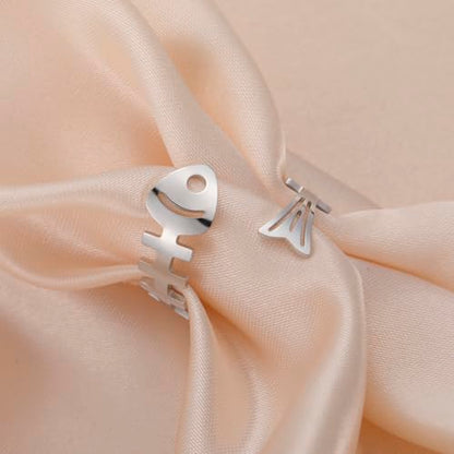 Funny Fishbone Ring, Stainless Steel Adjustable Open Rings for Women Trendy, Special Christmas Gift for Friend Lover Daughter - color: Silver