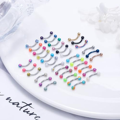 Eyebrow Piercing Jewelry 16G Stainless Surgical Steel Curved Barbell Eyebrow Ring Vertical Labret Lip Jewelry Rook Daith Earrings Piercing Jewelry for Women Men 6mm 8mm 10mm 16 Gauge - color: 10MM-Mix Color