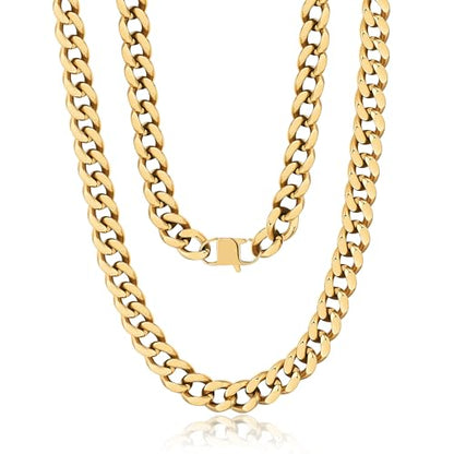 NOKMIT Chunky Cuban Link Curb Chain Necklace for Women Men Dainty 18K Gold Silver Tone Choker Thick Trendy Statement Diamond Cut Punk Hip Hop Cuban Chain Jewelry Gifts Unisex Size 5mm/9mm/13mm/16mm - color: 9mm-Gold, size: 16inches