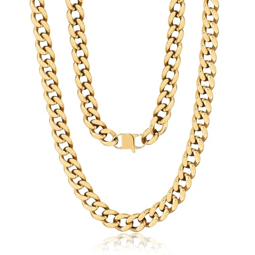 NOKMIT Chunky Cuban Link Curb Chain Necklace for Women Men Dainty 18K Gold Silver Tone Choker Thick Trendy Statement Diamond Cut Punk Hip Hop Cuban Chain Jewelry Gifts Unisex Size 5mm/9mm/13mm/16mm - color: 9mm-Gold, size: 18inches