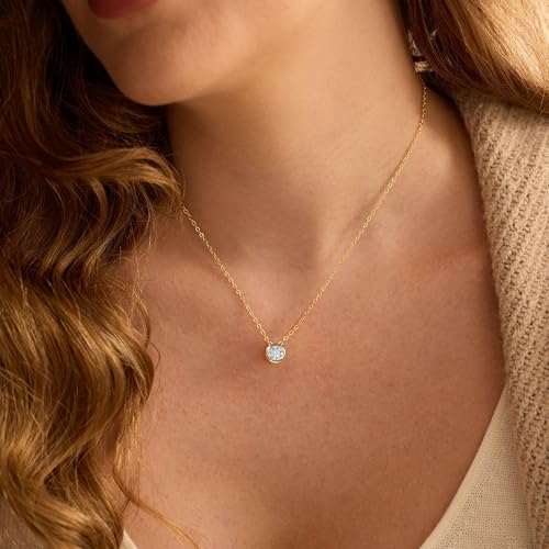 Turandoss Cubic Zirconia Necklace for Women, 14K Gold Plated Necklace | Gold Choker Necklace for Women, Trendy CZ Pearl Necklace, Simple Wedding Prom Jewelry, Bridesmaids Gifts - color: Round Zircon