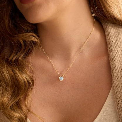 Turandoss Cubic Zirconia Necklace for Women, 14K Gold Plated Necklace | Gold Choker Necklace for Women, Trendy CZ Pearl Necklace, Simple Wedding Prom Jewelry, Bridesmaids Gifts - color: Round Zircon