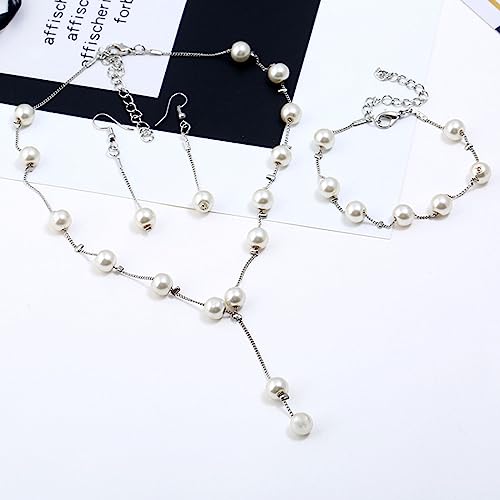 Bridal Necklace Earring and Bracelet Set Faux Pearl Jewelry Set for Women Wedding Bridal Jewelry (Silver)