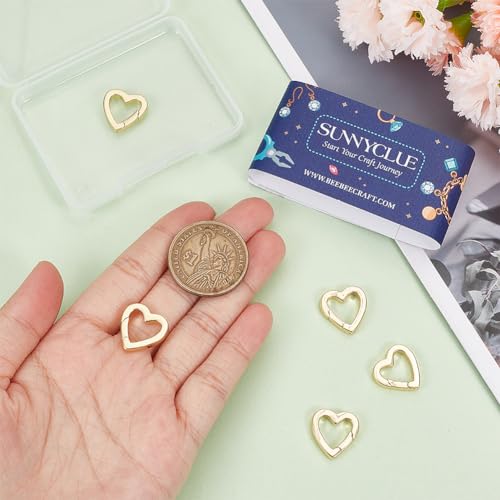 SUNNYCLUE 1 Box 6Pcs Trigger Spring O Ring 18K Gold Plated Brass Heart Shaped Keyrings Mini Small Clip Snap Hooks Clasps Purse Buckles Fastener Rings for Jewelry Making Keychain Handbag DIY Crafts - color: 1 Box 6pcs 18k Gold Plated Heart O Rings 16x16mm