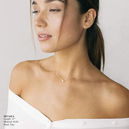 Aobei Pearl 18K Gold Plated Paperclip Chain Choker Satellite Chain Freshwater Cultured Biwa Pearl Pendant Necklace Dainty Turquoise Jewelry for Women - color: White Single Freshwater Cultured Pearl Choker