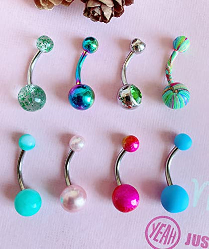 24-50Pcs 14G Stainless Steel Belly Button Rings for Women CZ Screw Navel Bars Body Piercing Jewelry - color: E: 40pcs style 1