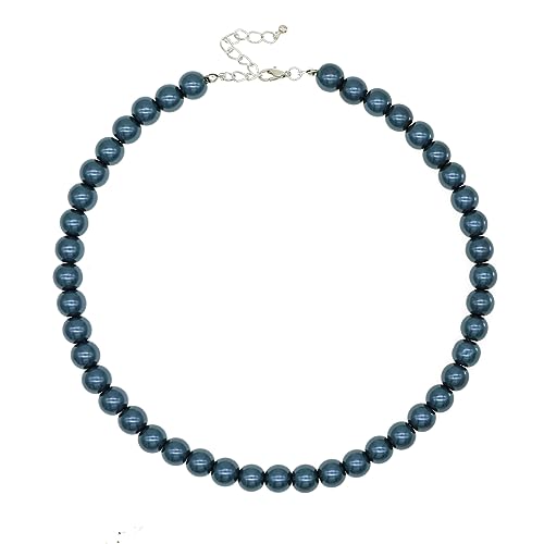 AAA+ Simulated Pearl Strand Necklace Colorful 10mm Pearls Choker Necklaces for Women 1920s Long Costume Jewelry Gift - color: Blue