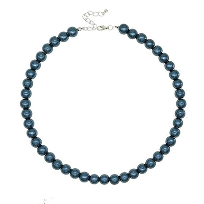 AAA+ Simulated Pearl Strand Necklace Colorful 10mm Pearls Choker Necklaces for Women 1920s Long Costume Jewelry Gift - color: Blue
