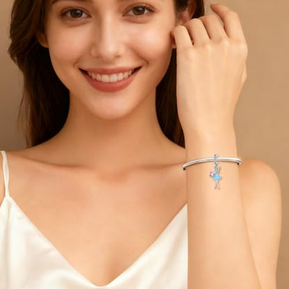 S925 Sterling Silver Cute Bead Charm for Pandora Bracelets and Necklaces | Lucky Clover Cute Animal Pink Bow Cherry Butterfly Pendant Bead Charms Jewelry Making Gifts for Women Valentines Mother's Day - style: Ballet Dancer Love