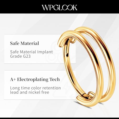 2 PCS Cartilage Earring Double Triple Hoop Nose Ring Titanium Conch Piercing Jewelry - color: Gold, size: 16g 10mm