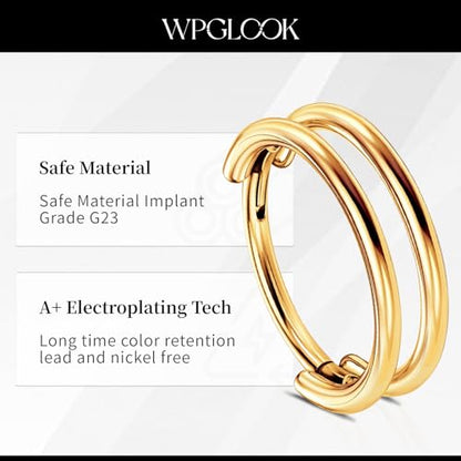 2 PCS Cartilage Earring Double Triple Hoop Nose Ring Titanium Conch Piercing Jewelry - color: Gold, size: 18g 10mm