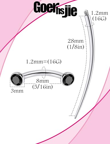 F136 Titanium 16g 6/8/10mm Eyebrow/Rook/Snug/Vertical-Labret/VCH/Snake-Eyes/Anti-Tragus/Christina/Daith/Belly-Button/Bridge/Hood/Surface Curved Barbell Piercing Jewelry for Women Men - color: Black, size: 8 mm (5/16 in)