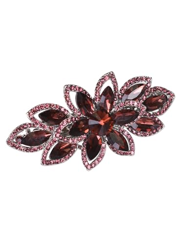 Floral Rhinestone Hairpin Luxury Crystal Flower Hair Barrette Clip (Red-Purple) - color: Red-Purple