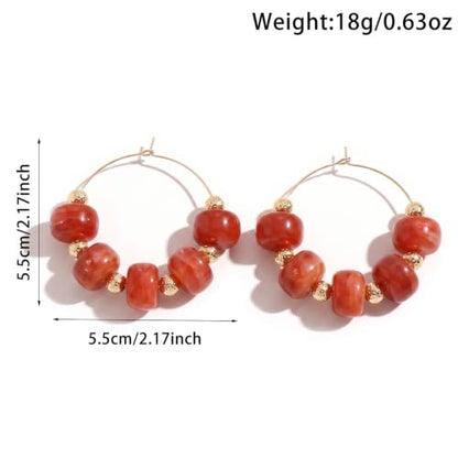 Colorful Beaded Earrings for Women Beaded Hoop Earrings | Chunky Acrylic Resin Boho Statement Drop Earrings Trendy Summer Beach Jewelry Accessories Gifts - color: Red