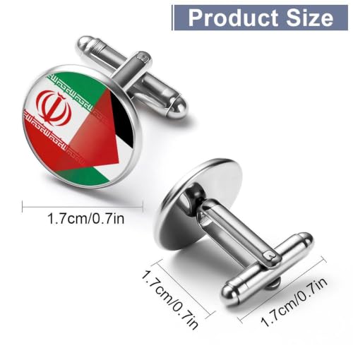 Iran Palestine Flag Men's Cufflinks Tuxedo Shirt Cuff Links Jewelry | Funny Stainless Steel Cufflinks for Men for Business Wedding Accessories - size: 1.7cm