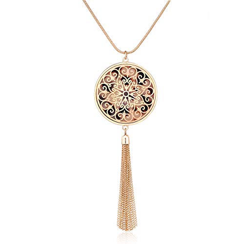 MOLOCH Long Necklaces For Woman Disk Circle Pendant Necklaces Tassel Fringe Necklace Set Statement Pendant - color: disk--gold-leopard