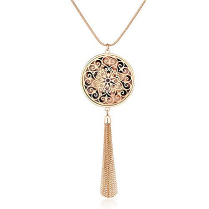 MOLOCH Long Necklaces For Woman Disk Circle Pendant Necklaces Tassel Fringe Necklace Set Statement Pendant - color: disk--gold-leopard