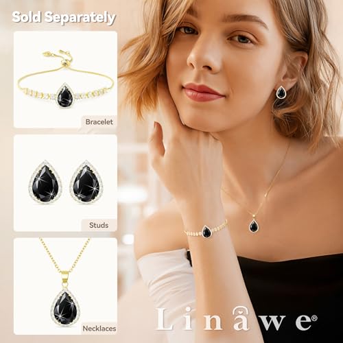 Linawe Women Stud Earrings, Teardrop Diamond Moissanite Cubic Zirconia Earrings Studs Rhinestone Jewelry Gold/Silver/Rose Gold - color: Gold,Blk
