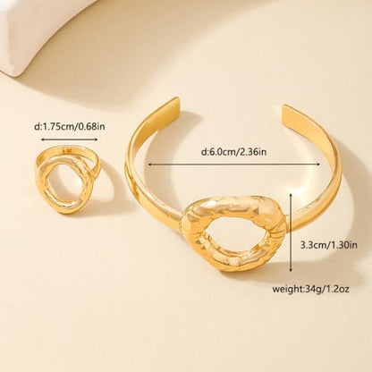 Gold Bangle Ring Set for Women Chunky Statement Jewelry Set Geometric Bangle Bracelet And Ring Minimalist Daily Wear Party Jewelry Gift - color: Gold B