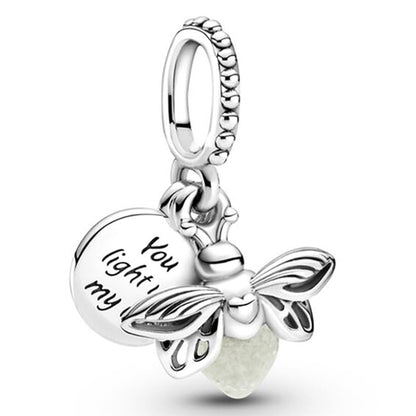 9 Pack Silver Spacer Beads Charms fit Bracelet, Heart Beads DIY Jewelry Gifts Women - color: C