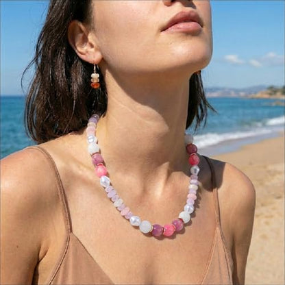 RISHEGAE Chunky Beaded Necklace for Women Boho Resin Beaded Choker Necklace Adjustable Surfer Beach Strand Necklaces Gold Handmade Acrylic Beads Jewelry Gift for Women - color: Style 2pink