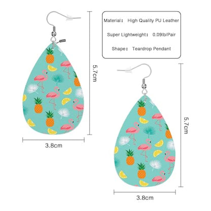 Flamingos Leather Teardrop Earrings For Women Cartoon Pineapple Bird Pink Flamingos Western Earrings For Friends Gift Drop Dangle Earrings - color: Flamingos