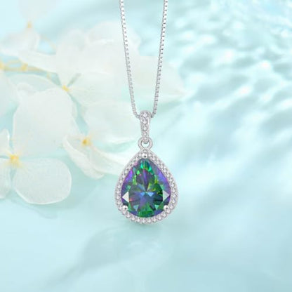 FJ Teardrop Pendant Necklace 925 Sterling Silver Birthstone Jewelry for Women - color: 06 June-Alexandrite-2