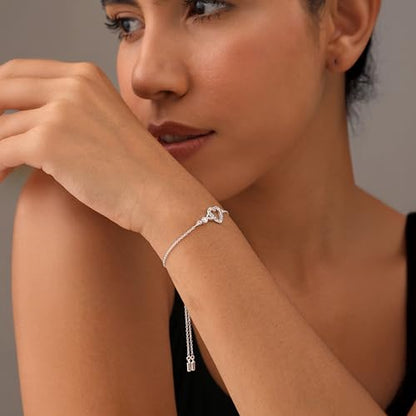 Charmsy 925 Sterling Silver Sliding Bolo Bracelet for Women | Women's Italian Handmade Adjustable Bolo Bead Ball Slider Bracelet - style: Infinity Heart