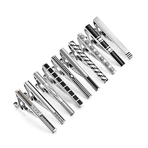 wynameleri Tie Pins for Men Silver Black 3 Pcs 10 PCS Short Tie Clip Set 2.3, 2.4 Inch Business Shirt Necktie Pinch for Men - color: T0310003