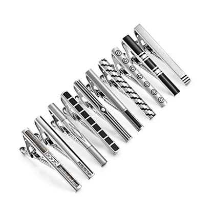 wynameleri Tie Pins for Men Silver Black 3 Pcs 10 PCS Short Tie Clip Set 2.3, 2.4 Inch Business Shirt Necktie Pinch for Men - color: T0310003