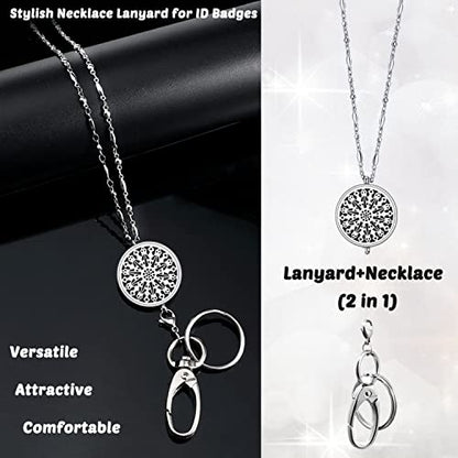 Lanyards for ID Badges, Teacher Lanyard, Lanyards for Women, Sparkle | Stainless Steel Silver Badge Necklace Keychain, Teacher Lanyard with ID Holder, Fashion Office Work Jewelry Gift Nurse - color: 2-sparkle