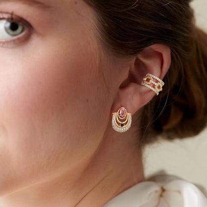 Gold Ear Cuff Earring for Women 14K Gold Plated Cubic Zirconia Non-Pierced Clip on Cartilage Chunky Ear Cuffs Hypoallergenic Jewelry - style: chain