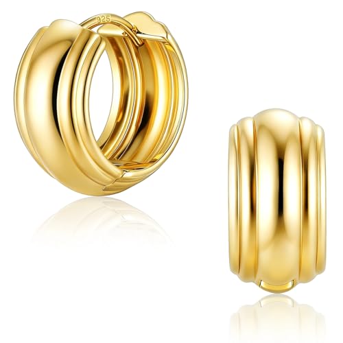 925 Sterling Silver Hoop Earrings for Women Chunky Small Huggie Earrings | Hypoallergenic Lightweight Huggy Earrings Crafted with 925 Sterling Silver Posts Fashion Jewelry Gifts - color: Gold Chunky Huggie Earrings