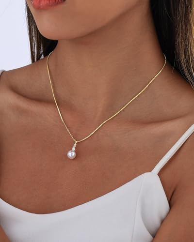 Pearl Necklaces for Women Trendy 14k Gold Plated Cubic Zirconia Pearl Pendant Necklace Valentines Day Wedding Birthday Mother's Day Gifts Dainty Gold Necklace for Women - color: Style 3 - Gold Necklace