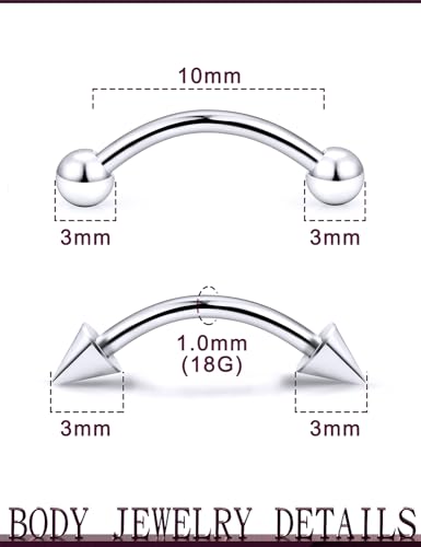 Jenxnjsjo 20/18/16g F136 Titanium Eyebrow Piercing Jewelry Rook Earring Vertical Labret Jewelry 6/8/10/12mm Curved Barbell for Women Men - size: 18g*10mm