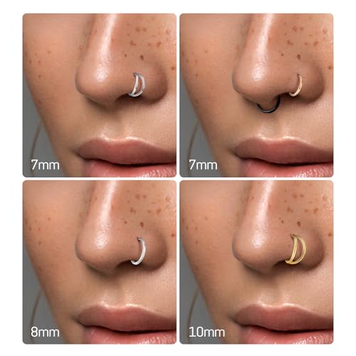 WBRWP 2Pcs Titanium Nose Rings for Women Hypoallergenic Double Hoop | Cartilage Earrings Conch Tragus Rook Piercing Jewelry 16G 18G 20G 7MM 8MM 10MM - color: Black, size: 20g 10mm