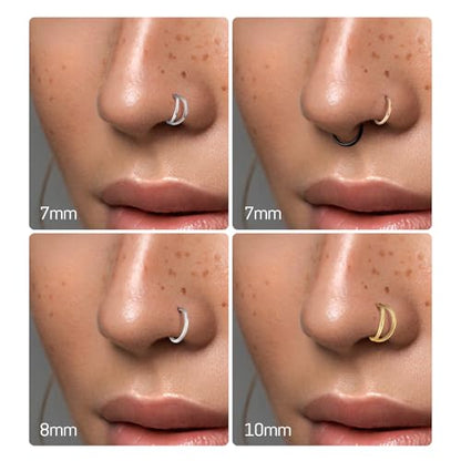 WBRWP 2Pcs Titanium Nose Rings for Women Hypoallergenic Double Hoop | Cartilage Earrings Conch Tragus Rook Piercing Jewelry 16G 18G 20G 7MM 8MM 10MM - color: Black, size: 20g 10mm
