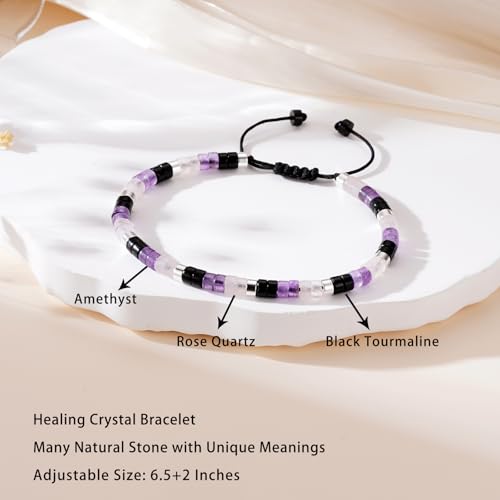 Healing Crystal Bracelet Jewelry Gifts for Women | Triple Protection/Stress Relief/New Beginnings/Good Luck/Empath Protection, Christmas, Birthday - color: Anxiety Relief