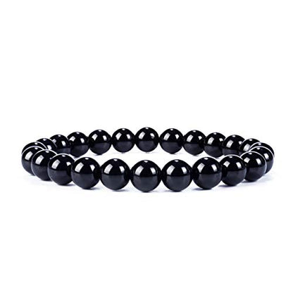 Cherry Tree Collection Tigers Eye Bracelets Plus Over 40 Other Stones – Gemstone Beads for Men & Women, Promotes Protection, Courage, Focus, Balance & Luck – Available in S, M, L with 8mm Round Beads - color: Black Tourmaline, size: Medium
