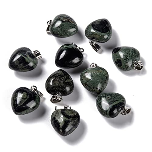 10Pcs Heart Stone Charm Pendants Natural Kambaba Jasper Gemstone Pendants with Platinum Brass Loops for DIY Necklace Keychains Earring Crafts Supplies - color: Kambaba Jasper