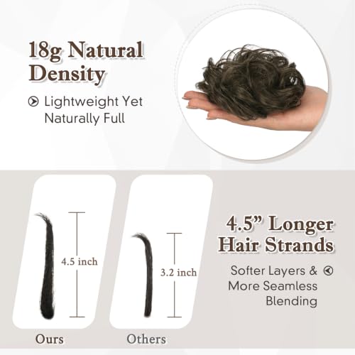 RUWISS 100% Human Hair Bun Small Messy Bun Hair Piece for Women Layered Wavy Hair Buns Updo Hairpiece for Daily Wear Scrunchies Ponytail Extension (Brown Mixed) - color: Brown Mixed