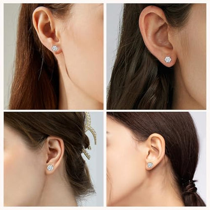 6 Pairs Stud Earrings for Women Men, Silver Gold Stainless Steel Studs Set | 3 4 5 6 7 8mm, Cubic Zirconia, 14K Gold Plated, Hypoallergenic, Flat Back Earrings for Sensitive Ears, Jewelry Gift Idea - color: Silver/Gold