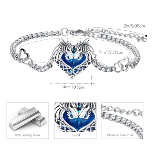 Animal Bracelet for Women 925 Sterling Silver Celtic Dragon/Horse/Wolf Bracelet Adjustable Bracelet Cute Animal Jewelry Gift for Women - style: 01-Celtic Dragon Bracelet