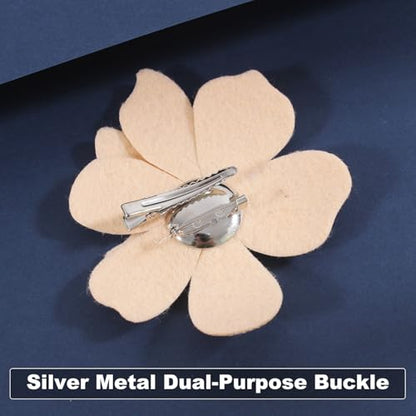 3.74 Inches Rhinestone Camellia Flower Brooch Pins & Hair Clips for Women Elegant Created Crystal Lapel Pin Brooches Wedding Party - color: Champagne & White