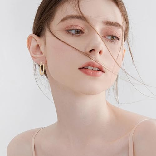 Beebeecraft 1 Box 12 Pairs Hoop Earrings 18K Gold Plated 304 Stainless Steel 20mm Cartilage Ear Cuff Tiny Hoop Hugging Earring Sleeper Earwires Components for Gift - size: 20x2mm