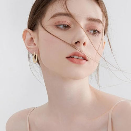 Beebeecraft 1 Box 12 Pairs Hoop Earrings 18K Gold Plated 304 Stainless Steel 20mm Cartilage Ear Cuff Tiny Hoop Hugging Earring Sleeper Earwires Components for Gift - size: 20x2mm