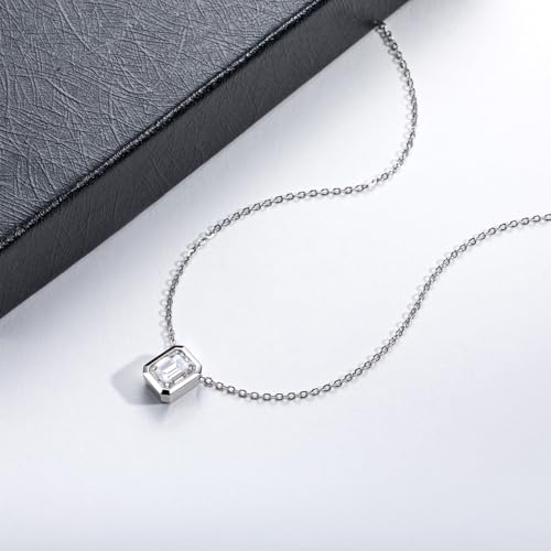Moissanite Necklaces, 925 Sterling Silver Pendant Necklace for Women Men - style: Emerald Cut