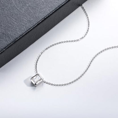 Moissanite Necklaces, 925 Sterling Silver Pendant Necklace for Women Men - style: Emerald Cut