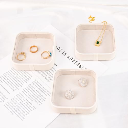 Set of 3 Small Stackable Jewelry Organizer Trays Mini Jewelry Drawer Oragnizer Small Jewelry Display Tray for Necklace Bracelet Rings Earrings and Makeup (White) - color: White
