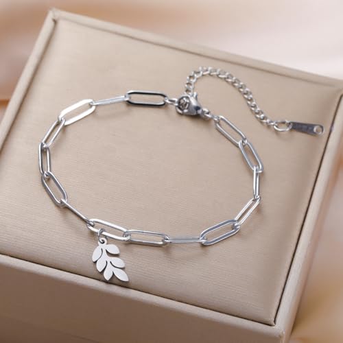 Dreamtimes Daisy Flower Anklets for Women Leaf Anklet Dainty Beach Anklet Jewelry Stainless Steel Adjustable Foot Chain Summer Boho Charm Foot Ankle Bracelet Jewelry - color: Leaf-Silver